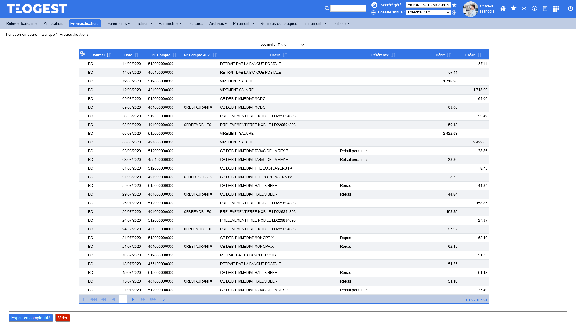 Generation des ecritures avec affectation des comptes comptables